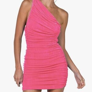 LYANER Women's Sexy One Shoulder Ruched Sleeveless Bodycon Mini Short Dress